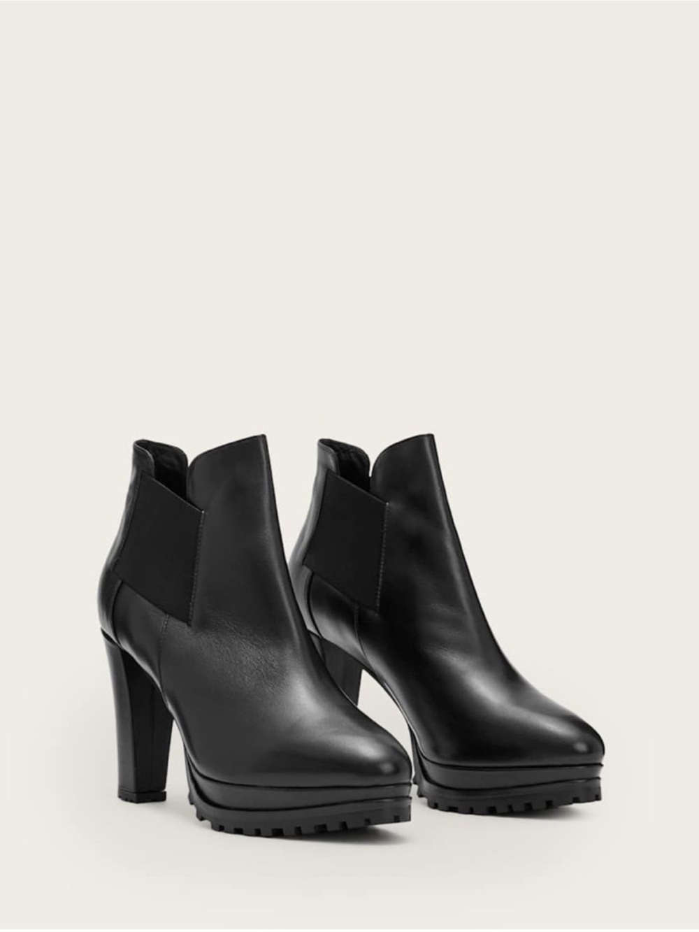 AllSaints Black Leather High-Heel Chelsea Ankle Boots